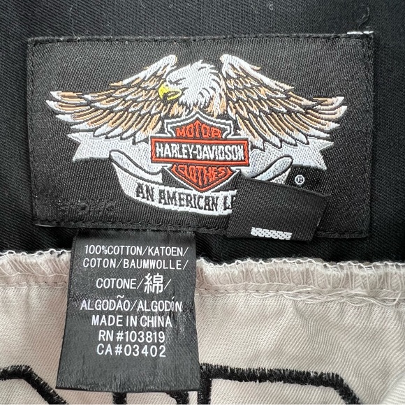 Harley-Davidson Putty Black Button-down Collar Embroidered Short Sleeve Shirt M - Picture 5 of 15
